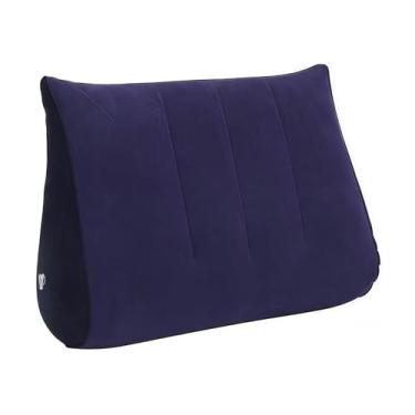 Imagem de ＫＬＫＣＭＳ Travesseiro inflável em forma de cunha para cama, formato triangular, para descanso e viagens, encosto multiposições engrossado, Azul Escuro