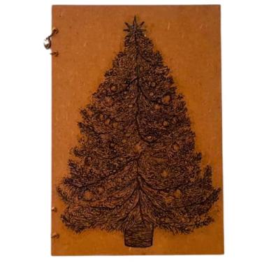 Imagem de Cartão com mensagem em madeira; tema Árvore de Luz; produzido à mão com pirografia criativa; tamanho13x19cm; modelo abre e fecha.