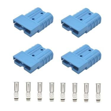 Imagem de Makufitcar 4 pacotes 50A bateria conector rápido desconexão cabo jumper conector plugue com 4 peças 6AWG teminals para ATV Motormovies Guincho Trailer Empilhadeira Sistemas de reboque (azul, 6AWG)