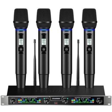 Imagem de Aokeo Sistema de microfones sem fio, microfones sem fio UHF de 4 canais