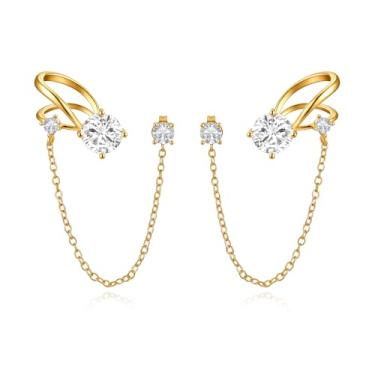 Imagem de Cicy Bell Brinco feminino banhado a ouro 18 k com pingente de borla delicada com clipe em corrente de ouro escalador diamante falso brincos de zircônia cúbica redonda joias presentes festa de