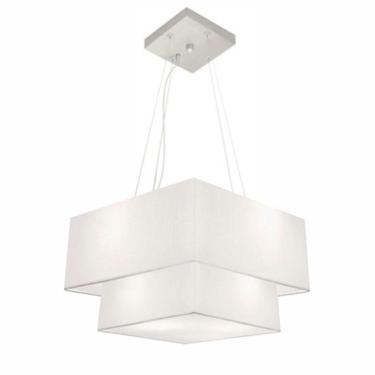 Imagem de Lustre Pendente Duplo Quadrado Vivare Md-4157 Cúpula Em Tecido 40x35cm Branco - Bivolt