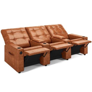 Imagem de Poltrona do Papai Reclinável Cinema 3 Lugares Manual Baú USB Haifa F05 Facto Caramelo B - Lyam Decor