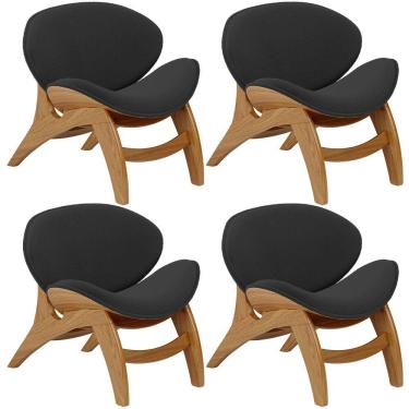 Imagem de Kit 4 Poltronas Decorativa Orgânica Sala Living Kadosh L02 Bouclê Preto - Lyam Decor
