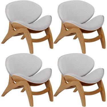 Imagem de Kit 4 Poltronas Decorativa Orgânica Sala Living Kadosh L02 Linho Cinza - Lyam Decor