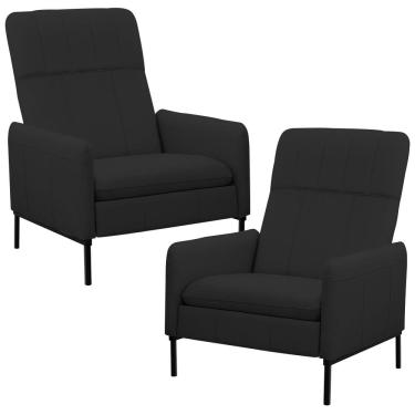 Imagem de Kit 2 Poltronas Decorativa Fixa Retrátil Reclinável Lutor L06 Couro Preto - Lyam Decor