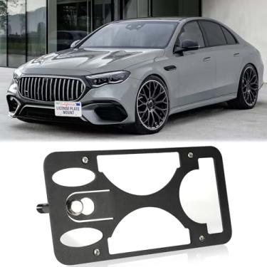 Imagem de Suporte de placa de carro para para-choque dianteiro compatível com Mercedes-Benz E-Class Base 2024-2025, sem furadeira, molduras para placa de carro, gancho de reboque, suporte de placa de carro