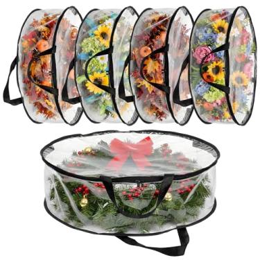 Imagem de Ajcotahm Recipiente de armazenamento de guirlanda de 5 peças, bolsa de armazenamento transparente de guirlanda de 61 x 20 cm com alças à prova d'água Suporte de armazenamento de guirlanda de Natal