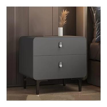 Imagem de Mesa de cabeceira toda de madeira maciça, mesa de cabeceira simples, com duas gavetas, lateral estreita, pequena, armazenamento de cor sólida, gaveta espessa, silenciosa, móvel de cabeceira, mesa de