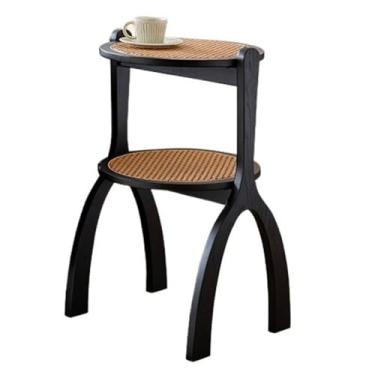 Imagem de Mesa lateral minimalista retrô de madeira para sofá de madeira, mini mesa de canto redondo, café, sala de estar, varanda