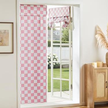 Imagem de Ohocut Cortina de porta francesa quadriculada rosa, cobertura decorativa de janela quadriculada para cozinha, pátio, persiana, porta traseira, 1 painel 66 x 169 cm