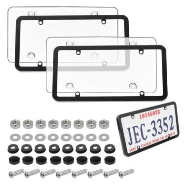 Imagem de Zinytrae Pacote com 2 capas de placa de carro e molduras, suporte de placa frontal e traseira transparente, protetor de moldura de placa de carro universal com kits de parafusos (moldura preta com