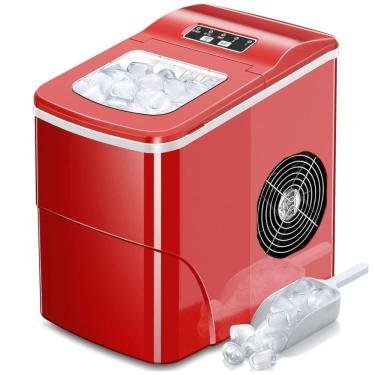 Imagem de Máquina de Gelo, Portátil, Produz 12kg, Dia 9 Cubos, 6 8 min, 110v, AGLUCKY, Vermelho