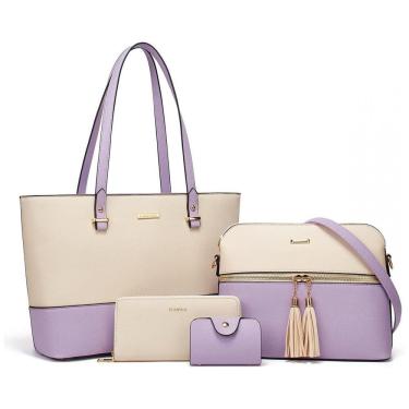 Imagem de Conjunto de Bolsas Femininas em Couro Sintético 4 Peças com Carteira, Lovematch, Lilás