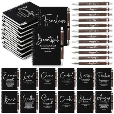 Imagem de Kosiz 24 conjuntos de presentes cristãos em massa pastor apreciação igreja versículo bíblico inspirador caderno espiral e caneta esferográfica religiosa de bambu diário com escritura para professor de