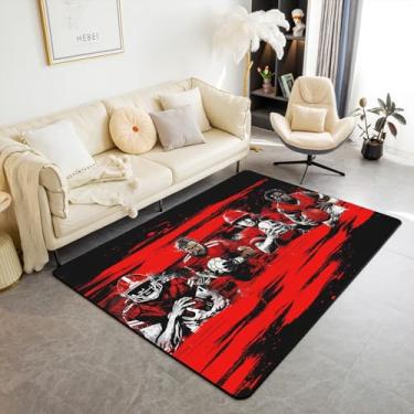 Imagem de jejeloiu Tapete de área de bola mista para sala de estar, 13 x 18 cm, conjunto de capa de edredom de basquete, futebol, interior, jogos, esportes, tapete decorativo, preto, vermelho, tapete de chão