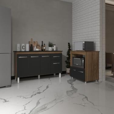 Imagem de Mobília Decor, Armário Gabinete Camila 138 cm com Tampo Tampão e Balcão Amanda para Forno e Microondas Savana e Preto