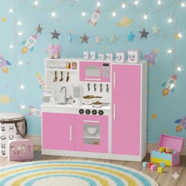 Imagem de Kit De Cozinha Infantil Completa Com Geladeira Rosa Brinquedo Faz De C