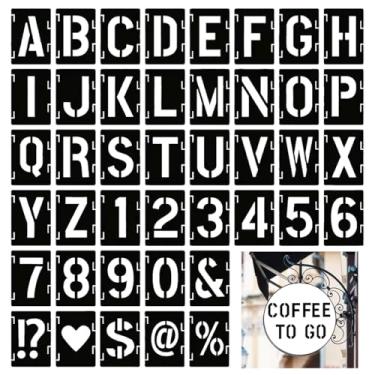 Imagem de Estênceis de letras de 5 cm, símbolos, números, artesanato, 42 peças reutilizáveis, kit de estêncil entrelaçado para pintura em tecido de parede de madeira, placa de rocha, projetos de arte faça você
