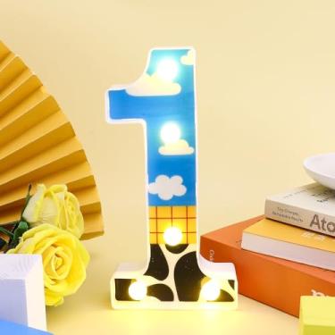 Imagem de Número iluminado, números de mesa com iluminação LED, número de luz de desenho animado, número de luz para festa, decoração de festa de aniversário (número 1)