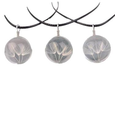 Imagem de Colar de flor seca de dente-de-leão da Mori, joia feita à mão, pingente de corrente