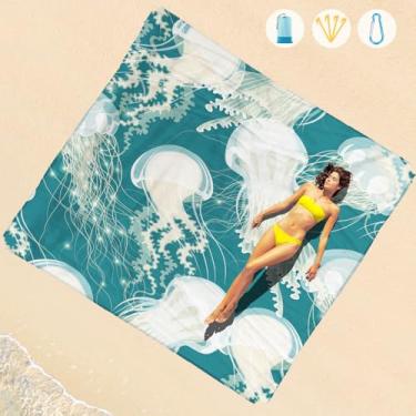 Imagem de Cobertor de praia impermeável à prova de areia 1-7 adulto grande 188 × 203 cm, leve, durável, compacto, livre de areia, extra grande, tapete de praia para viagem, acampamento, caminhada, piquenique