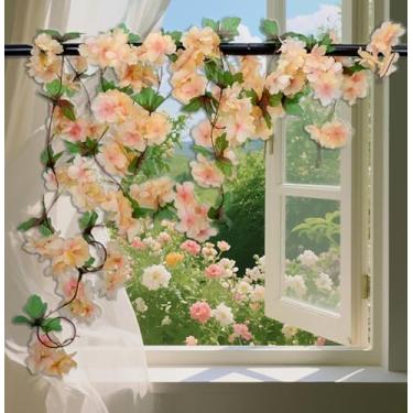Imagem de 230 cm de flor de cerejeira artificial, videiras, guirlanda de flor de cerejeira, flores de seda, trepadeiras, guirlanda de flores falsas, ao ar livre, para casa, casamento, jardim, festa, arco