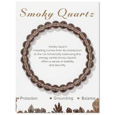 Imagem de Presente de saúde mental para mulheres, Natal, aniversário, dia das mães, agradecimento, agradecimento, presente para mulher, amiga, irmã, quartzo esfumaçado natural, contas elásticas, feito à mão