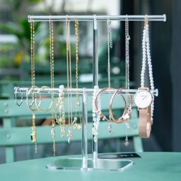Imagem de Suporte de joias premium, suporte organizador de joias de acrílico sólido transparente de 2 camadas e suporte de pulseira para exibição de colar, anel e exibição de relógio