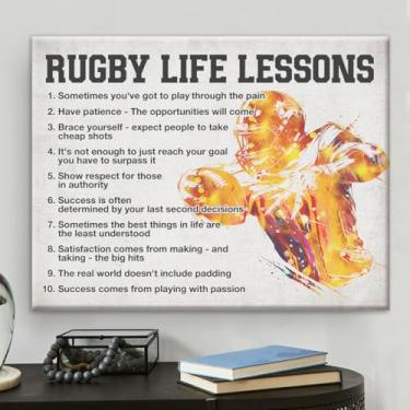 Imagem de Pôster de Rugby Arte de parede em tela positiva para decoração de quarto, lições de vida de rúgbi, pintura impressa em tela, pronto para pendurar, presentes 20 x 25 cm