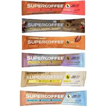Imagem de Supercoffee To Go Kit 06 unidades Sachês de 10g (Beijinho,Chocolate Lingua de Gato,Choconila(Chocolate com Baunilha),Doce de Leite,Original e Vanilla Latte (Baunilha) Caffeine Army