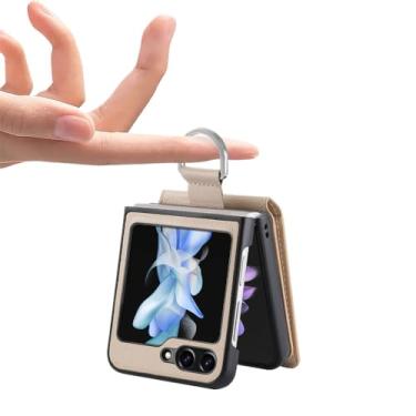 Imagem de Capa carteira protetora para Samsung Galaxy Z Flip 5 5G Flip4 Flip5 Flip3 Flip 4 3 Slot para cartão com suporte de anel Capa de couro, cáqui, para Samsung z flip 4