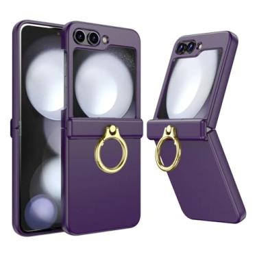 Imagem de Capa de telefone elegante de cor sólida com suporte de anel para Samsung Galaxy Z Flip 5 4 3 flip4 flip5 zflip5 zflip4 zlip3 capa, roxo escuro, para Z Flip 5