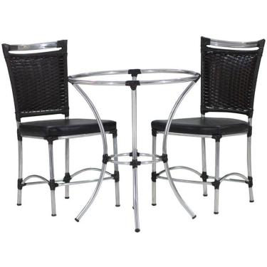 Imagem de 2 Cadeiras Jk E Mesa Alumínio Para Cozinha Varanda Edícula Preto