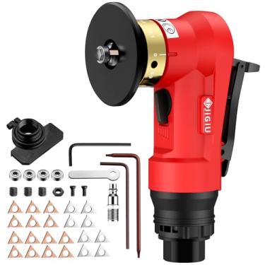 Imagem de JiGiU Ferramenta de chanfradura de ar atualizada com placa guia reta, mini máquina de chanfradura pneumática 30000RPM 45° Máquina de chanfradura pneumática 0,1-0,9 mm Ajuste de profundidade com