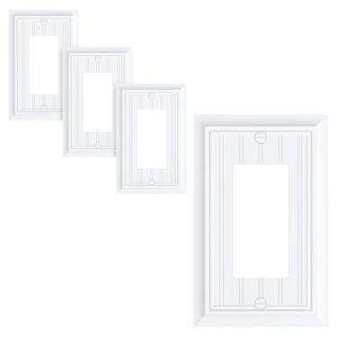 Imagem de Pacote com 4 capas clássicas de placa de parede decoradora de quadro de contas, placas decorativas de interruptor e tampas de tomada, placas de parede de fibra de bambu natural durável para tomadas