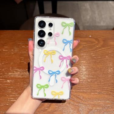 Imagem de UEEBAI Capa magnética para Samsung Galaxy S23 Ultra 5G, capa de arco compatível com MagSafe, fita fina transparente sem fio, capa protetora antiamarelamento à prova de choque para mulheres e meninas