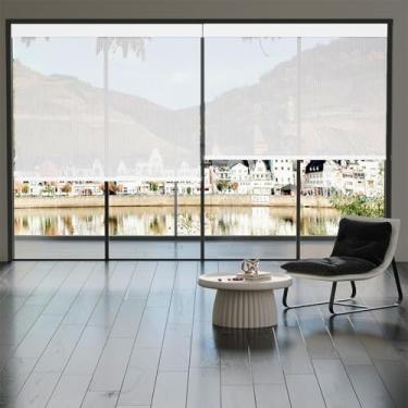 Imagem de Uilvffo Persianas solares sem fio para janelas com filtro de luz, proteção UV, retardador de chamas, visão através das persianas, perfeitas para sala de estar, quarto e escritório, L 56 cm x A 91 cm