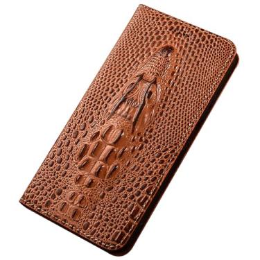 Imagem de POYUFRG Capa carteira para Honor Magic 8 Pro/Magic 8, capa de couro genuíno com estampa de cabeça de crocodilo 3D, capa flip magnética com compartimentos para cartões, laranja, 8 Pro