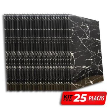 Imagem de Kit 25 Placa Adesiva Parede Painel Mármore Preto 30x60cm Premium - Tri