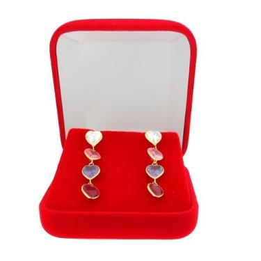 Imagem de Brinco Love Coração Ouro 18k Pedra Zirconia Colorido - DR Joias