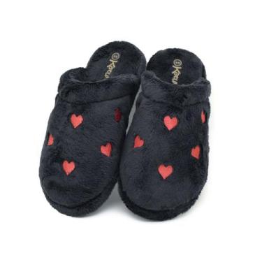 Imagem de Pantufa Chinelo Coração Bordado Katurê Ref: 429-290-070, 37/38, Preto