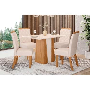 Imagem de Conjunto Mesa Sala Jantar Orus Com Tampo Madeirado 120x80cm E 4 Cadeiras Bella Nature Off White Linho Bege Henn