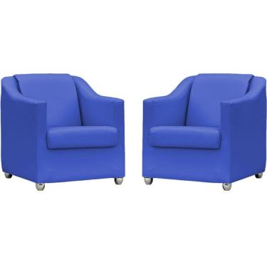 Imagem de Kit 2 Poltronas Mila Corino Azul Royal Pé De Plástico Cromado - Azul-royal, Corino
