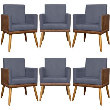Imagem de Kit 6 Poltronas Decorativas Para Escritório Lis Corino e Pé 30cm - Cinza Suede Corino