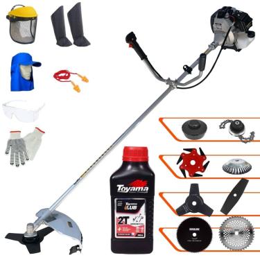Imagem de Roçadeira Lateral Toyama TBC43H À Gasolina 43cc 1,7HP Para Todos os Tipos de Trabalho C/ Carretel + Kit de 7 Opções de Cortes + EPI + ÓLEO TOYAMA FG50