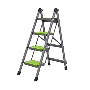 Imagem de Escadas dobráveis com 4 degraus escada dobrável de 1,1 m escada de metal resistente com pedal antiderrapante escada portátil resistente para economia de espaço escada resistente (cor: laranja) (verde)