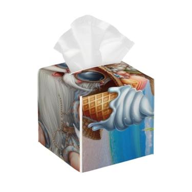 Imagem de Capa quadrada de couro à prova d'água para caixa de lenços de papel, organizador facial de gnomo à beira-mar, com cinto inferior, estojo de lenços para mesa, banheiro, escritório, mesa, carro