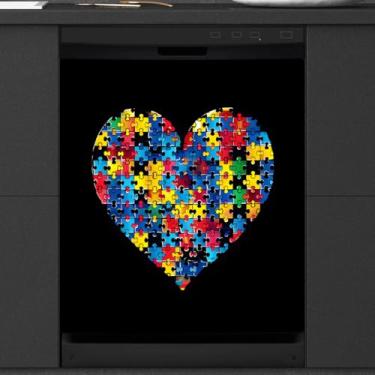 Imagem de Capa magnética para lava-louças, design de autismo, capas magnéticas para decoração de lava-louças, capa de porta magnética para lava-louças, decalque para cozinha, eletrodomésticos, 58 x 66 cm