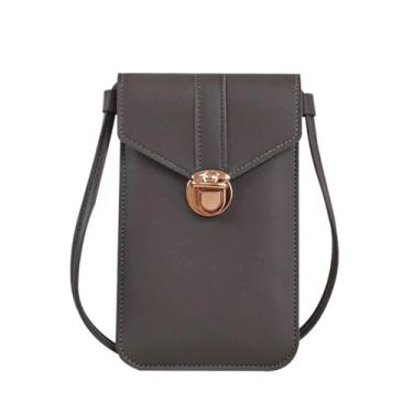 Imagem de Bolsa tiracolo pequena para celular - Bolsa de ombro de couro PU e bolsa de viagem, Cinza claro, Não